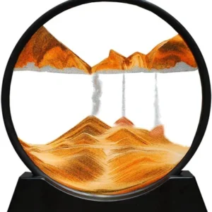 7-Inch 3D Sand Art Sandscape in Motion, Flowing Sand Frame for Desktop Relaxation, Round 7-Inch Sand Art with White Frame, 3D Sand Art Motion Display for Home Decor, Deep Sea Sand Art for Desktop Display